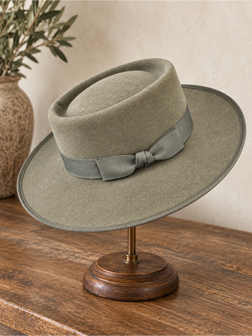Helen Kaminski | Wool Fedora Boater Hat — Sage/Olive Gray